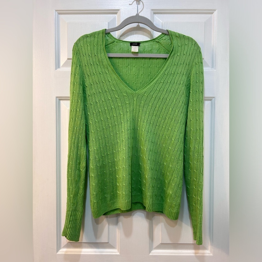 J. Crew 100% Linen Lightweight Cableknit Sweater Size L Fitted Feminine Festive